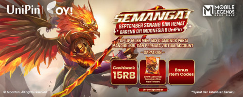 Semangat (September Senang dan Hemat) Bareng OY! Indonesia – Top Up MLBB Dapatkan Cashback 15rb dan Skin Kaja Terbaru